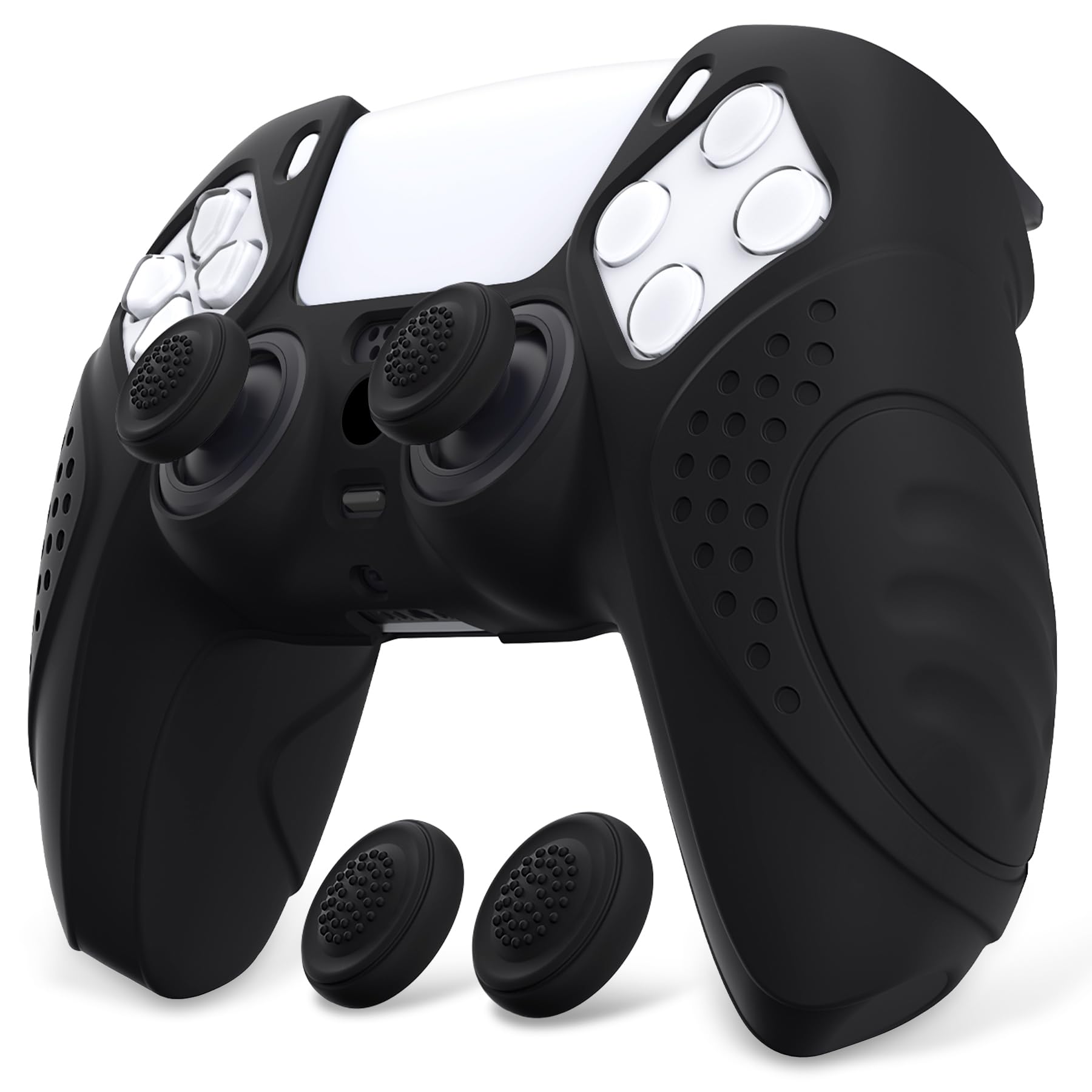 eXtremeRate PlayVital Ergonomic Soft Silicone Controller Skin, Anti-Slip Protector Case Cover for ps5 Controller with Thumb Grips, Guardian Edition, Black - 2