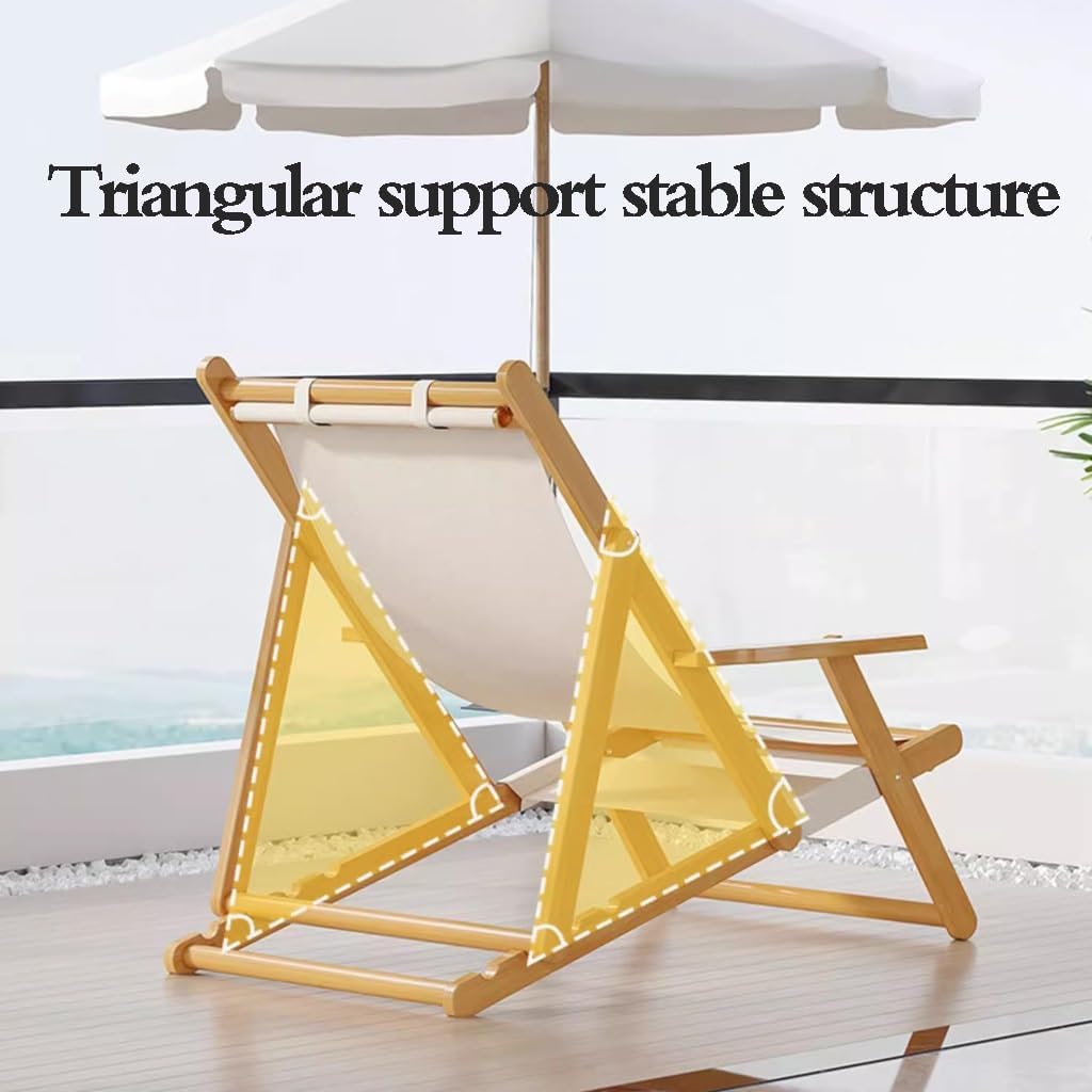Folding Wood Deck Chairs Beach Sling Chair Patio Lounge Chair with 4 Level Height Adjustable,Bamboo Outdoor Sling Chair Patio Lounge Chairs for Outside (Color : with Footstool)