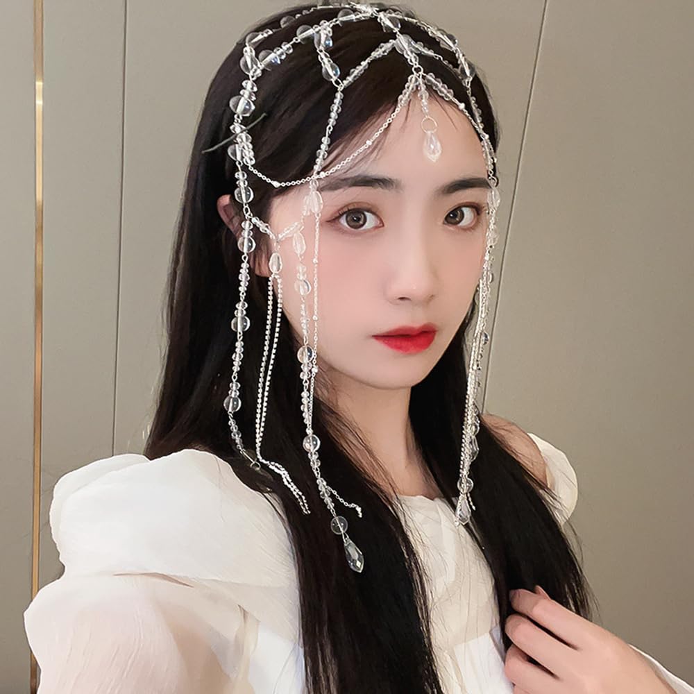 Her lip to Crystal Charm Headband カチューシャ Amazon.com : Wiwpar Boho Crystal Long Chain Tassel Headpiece