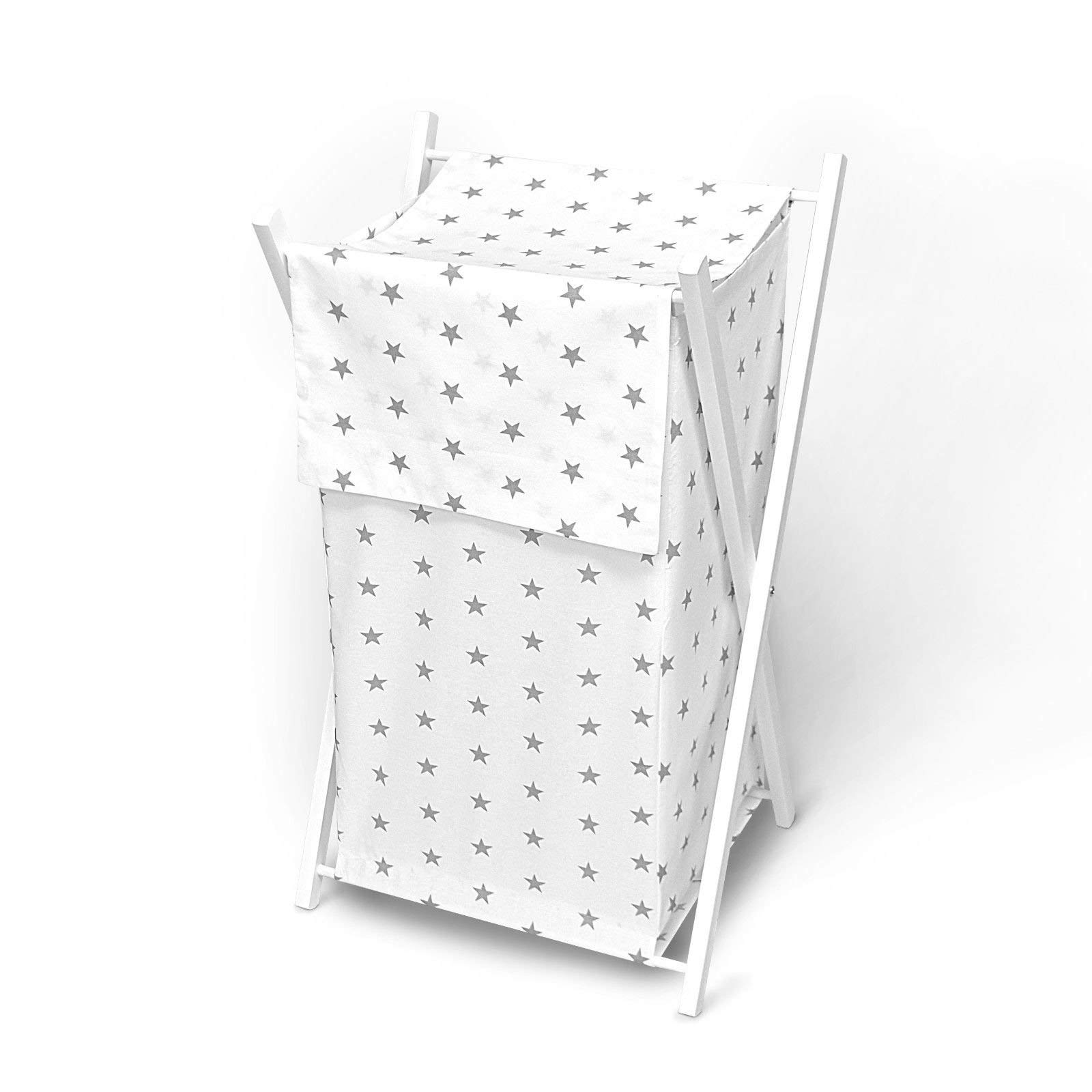 Babymam Grey Stars On White Background Baby Laundry Basket Nursery Hamper Bag Storage Bin With Removable Linen 70 Litre White Frame (Grey Stars On White Background)