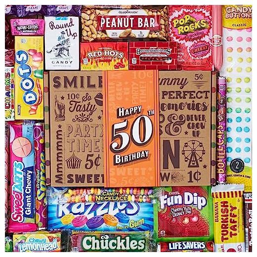 VINTAGE CANDY CO. 50th BIRTHDAY RETRO CANDY GIFT BASKET - 1973 Party Assortment Candy Variety - Unique Fun Care Package Gift Basket - Fiftieth Birthday - PERFECT For Women and Men Turning 50 Years Old