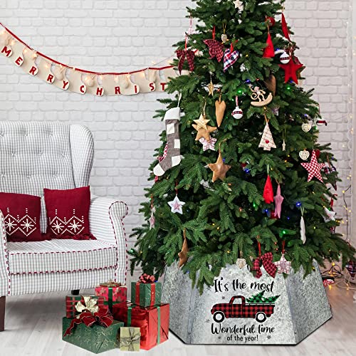 Christmas Tree Collars For Artificial Trees, Galvanized Tree Collars , Farmhouse Christmas Truck Metal Tree Ring For Christmas Decorations , Silver Tree Skirt Base #TOP4