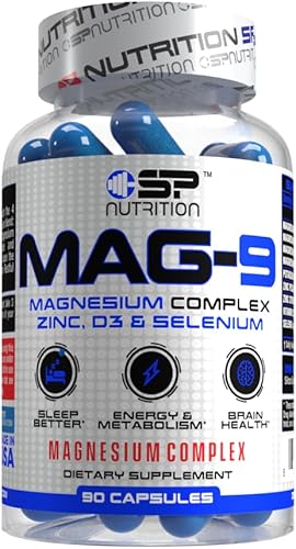 SP Nutrition MAG-9 Complejo de magnesio, zinc, D3 y selenio para el sueño y apoyo energético, 90 cápsulas