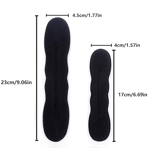 Miniatura 2 de Máquina para hacer moños de pelo mágico negro, 4 piezas (2 grandes, 2 pequeños), accesorios moldeadores de moños de espuma, fuerte, flexible,