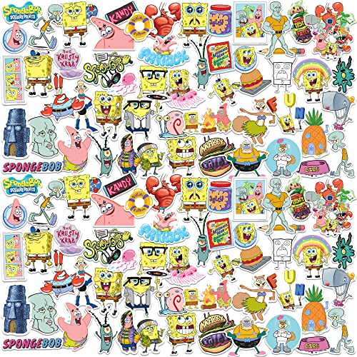 Spongebob Squarepants Character Sticker Pack 150ct Vinyl Decals – Bikini Bottom Favorites, Cartoon Humor Art & Ocean-Themed Designs for Laptop, Water Bottle, Scrapbooking, Tablet, Indoor & Outdoor