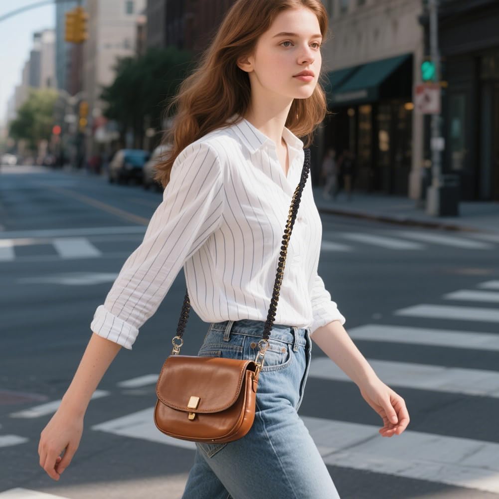 GORGECRAFT 46.5 Inch Woven Purse Strap Braided Wide Crossbody Strap for Handbag Black Fashion Bag Extender Replacement Chain with Golden Alloy Ring Buckle for Clutch Shoulder Handles Bags Supplies - Image 6