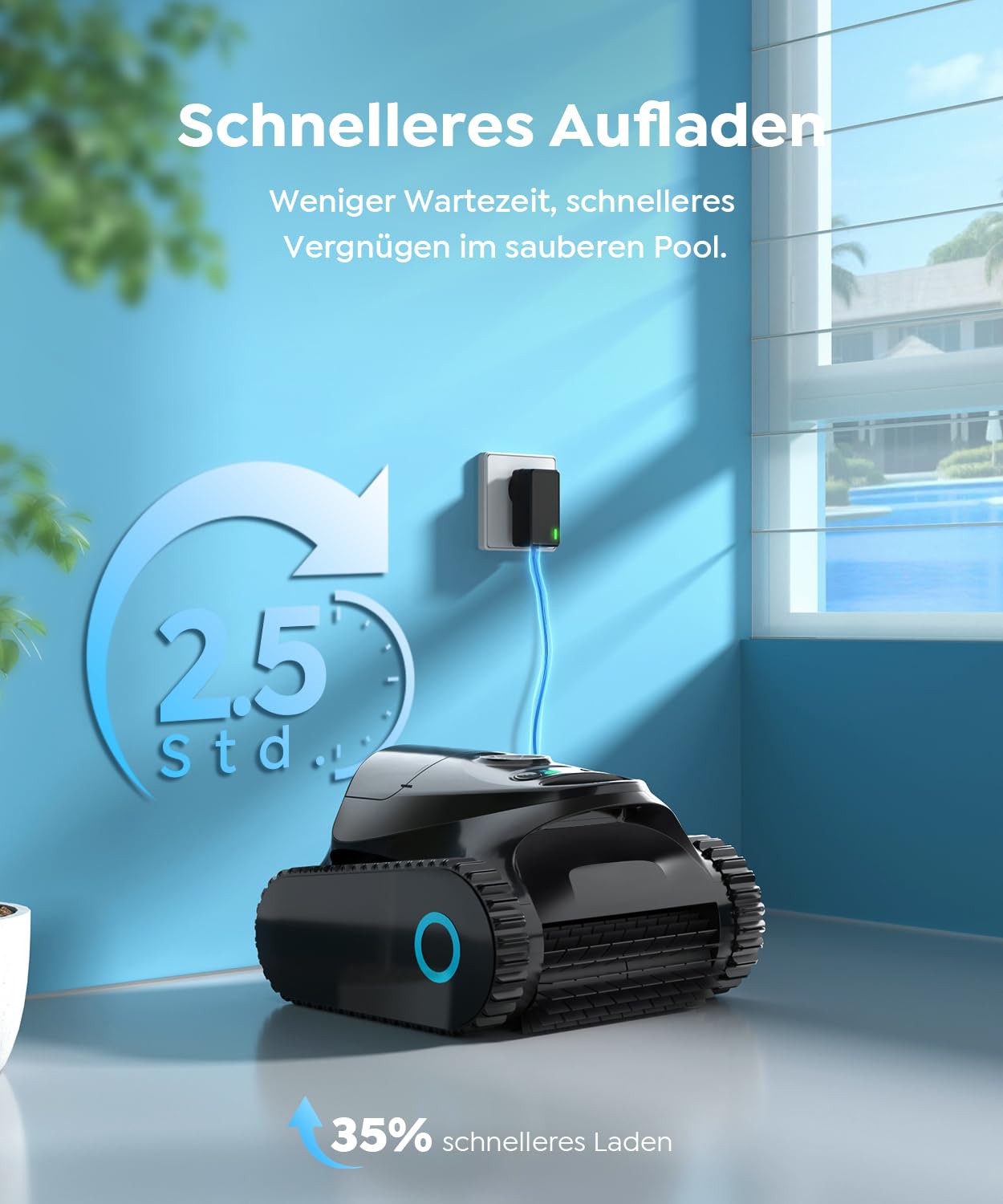 C1 Poolroboter Akku Boden und Wand, Wasserlinie, Doppelfilter, 7 Reinigungsmodi, 180 Minuten Laufzeit, Poolreiniger mit App, Starker Poolsuager Akku für Pools bis zu 150 m²,Schwarz