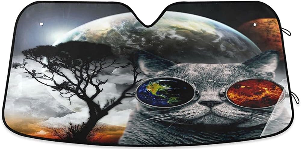 Windscreen Cover Alien Cat Car Heat Shield Universal Windshield Cover Dust Water Resistant Car Window Windscreen Cover 70x130cm For Suv, Gift, Vehicles