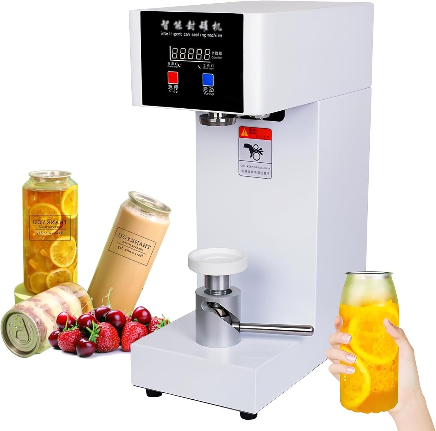Machine à sceller les boîtes électrique avec compteur et écran LCD, semi-automatique pour coudre et fermer les boîtes de conserve, idéale pour l'emballage de jus de fruits