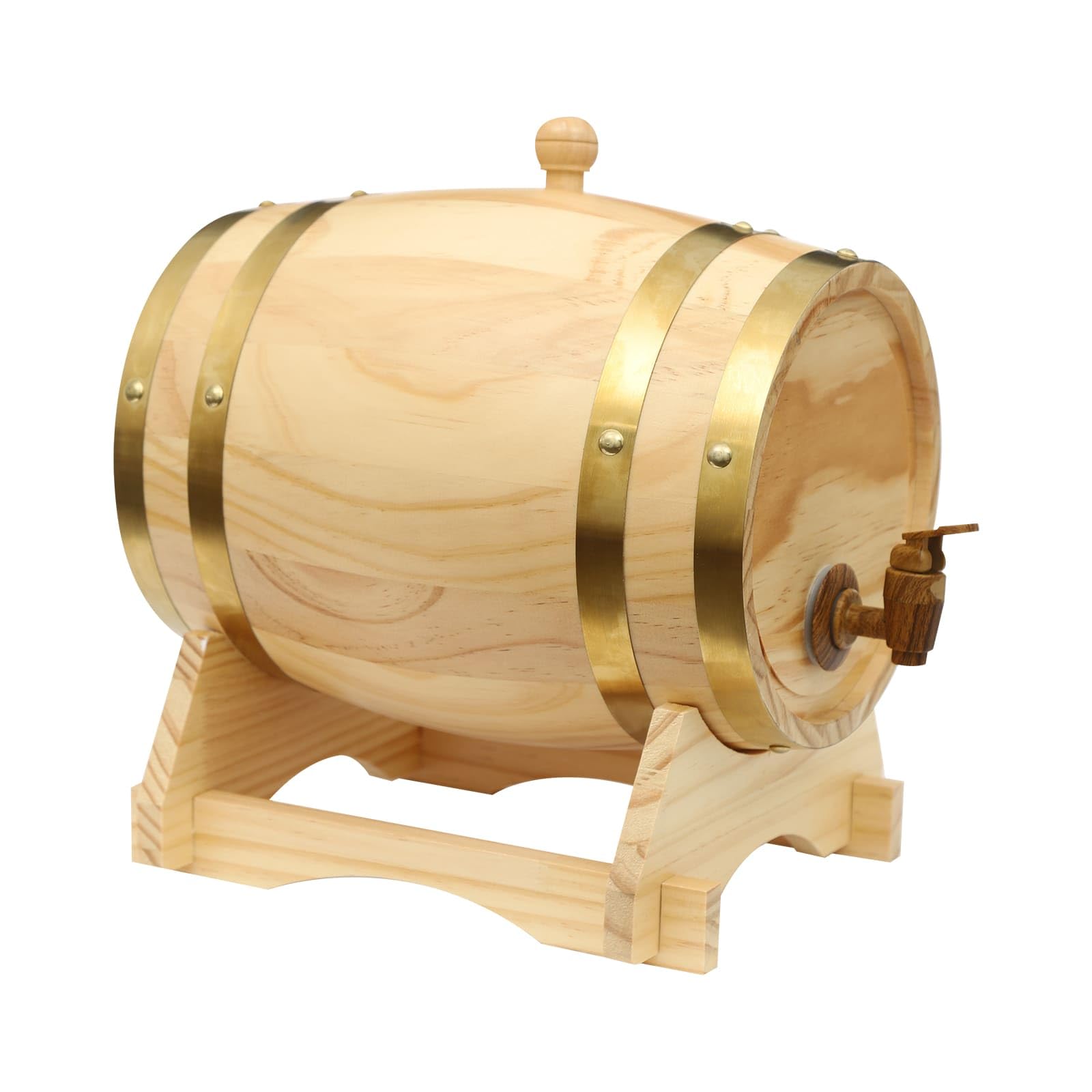 Tonneau en Bois de Pin 5L, Avec Support et Robinet, Pour Vin, Bière, Whisky, Rhum