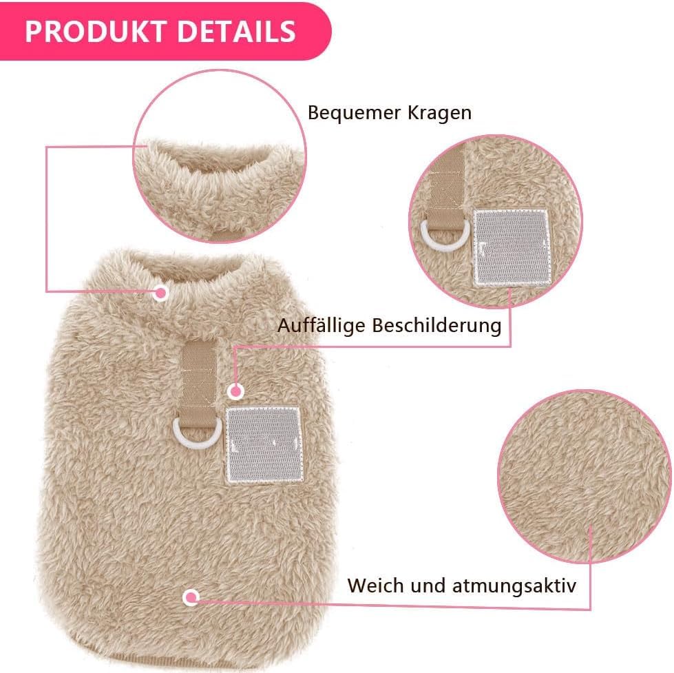 Voarge Pet Wool Winter Coat with D-Ring, Winter Warm Dog Cat Jumper Clothes Pet Coat Costume Puppy Sweater, Grey, M (Brown, XL) - Image 4