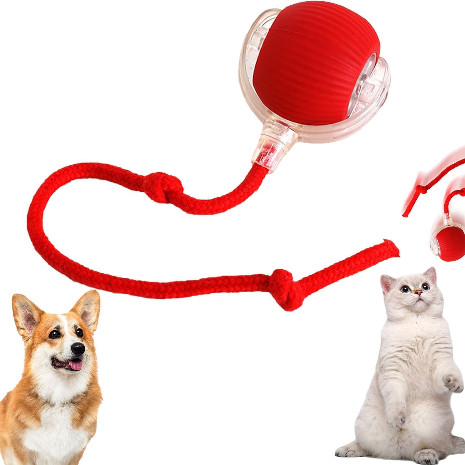 Interactive Dog Ball,Interactive Rolling Dog Ball,Ball for Dogs,Interactive Dog Smart Ball Toy,Interactive Cat Ball Toy,Electric Cat Toy Ball Rechargeable,360° Smart Automatic Rolling Pet Ball (Red)