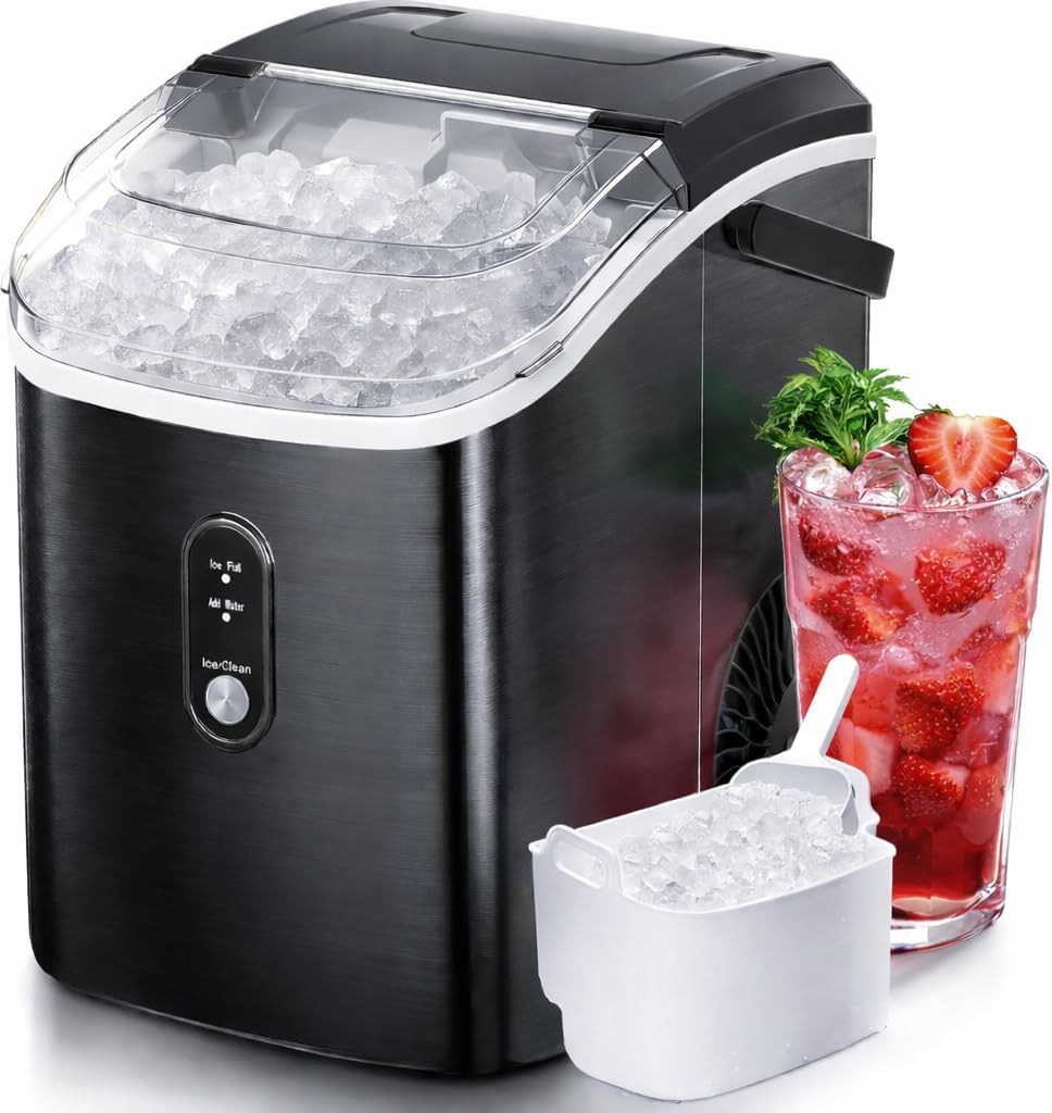 Antarctic Star Nugget Ice Maker Countertop, 34 lbs/Day Pellet Ice Machine with Self-Cleaning, Fast Ice Ready in 10 Minutes, Portable Ice Maker with Handle for Home, Office, RV, Camping(Black)