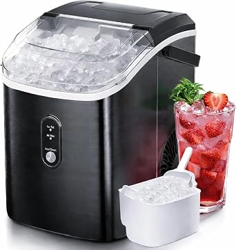 Antarctic Star Nugget Ice Maker Countertop, 34 lbs/Day Pellet Ice Machine with Self-Cleaning, Fast Ice Ready in 10 Minutes, Portable Ice Maker with Handle for Home, Office, RV, CampingBlack