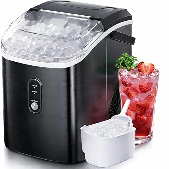Antarctic Star Nugget Ice Maker Countertop, 34 lbs/Day Pellet Ice Machine with Self-Cleaning, Fast Ice Ready in 10 Minutes, Portable Ice Maker with Handle for Home, Office, RV, CampingBlack