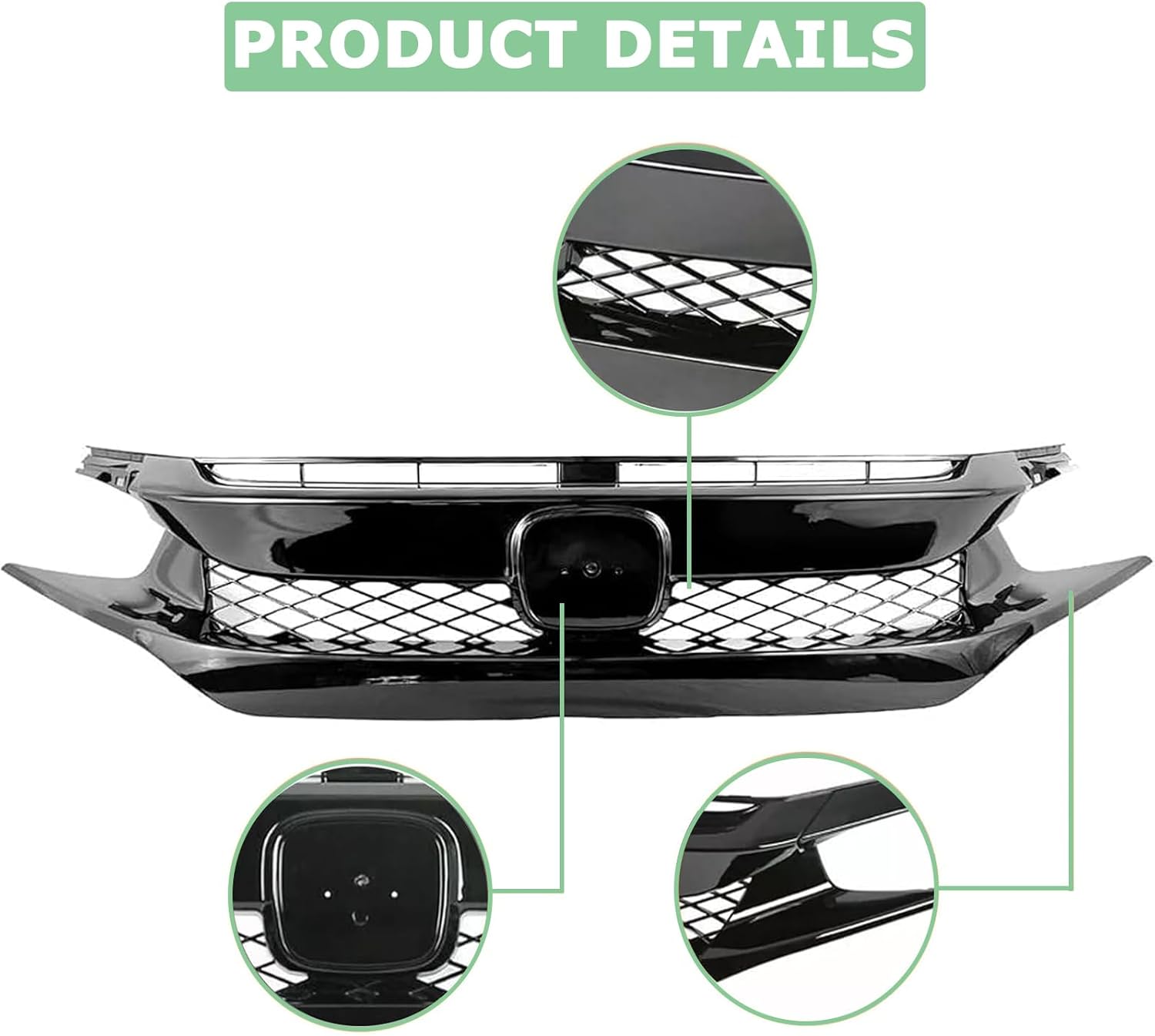 Grille Compatible For Honda Civic Type R Style Front Bumper Grill 2016 2017 2018
