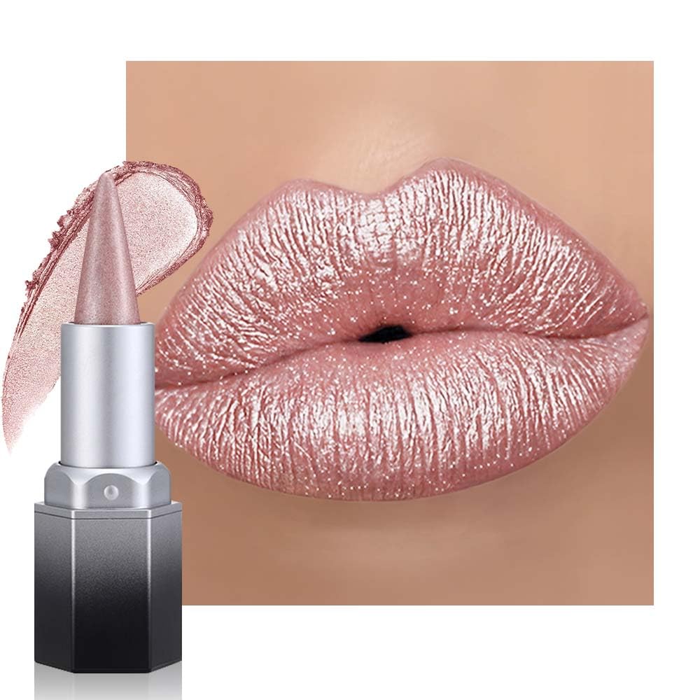 FeiCuiYun Pink Metallic Lipstick & Lip Liner Combo For Women with Metallic 3D Shine Lightweight Hydrating Formula, Cone Tip Lip Crayon Long Lasting Waterproof, Hydrating Lipstick Makeup A01#Pink