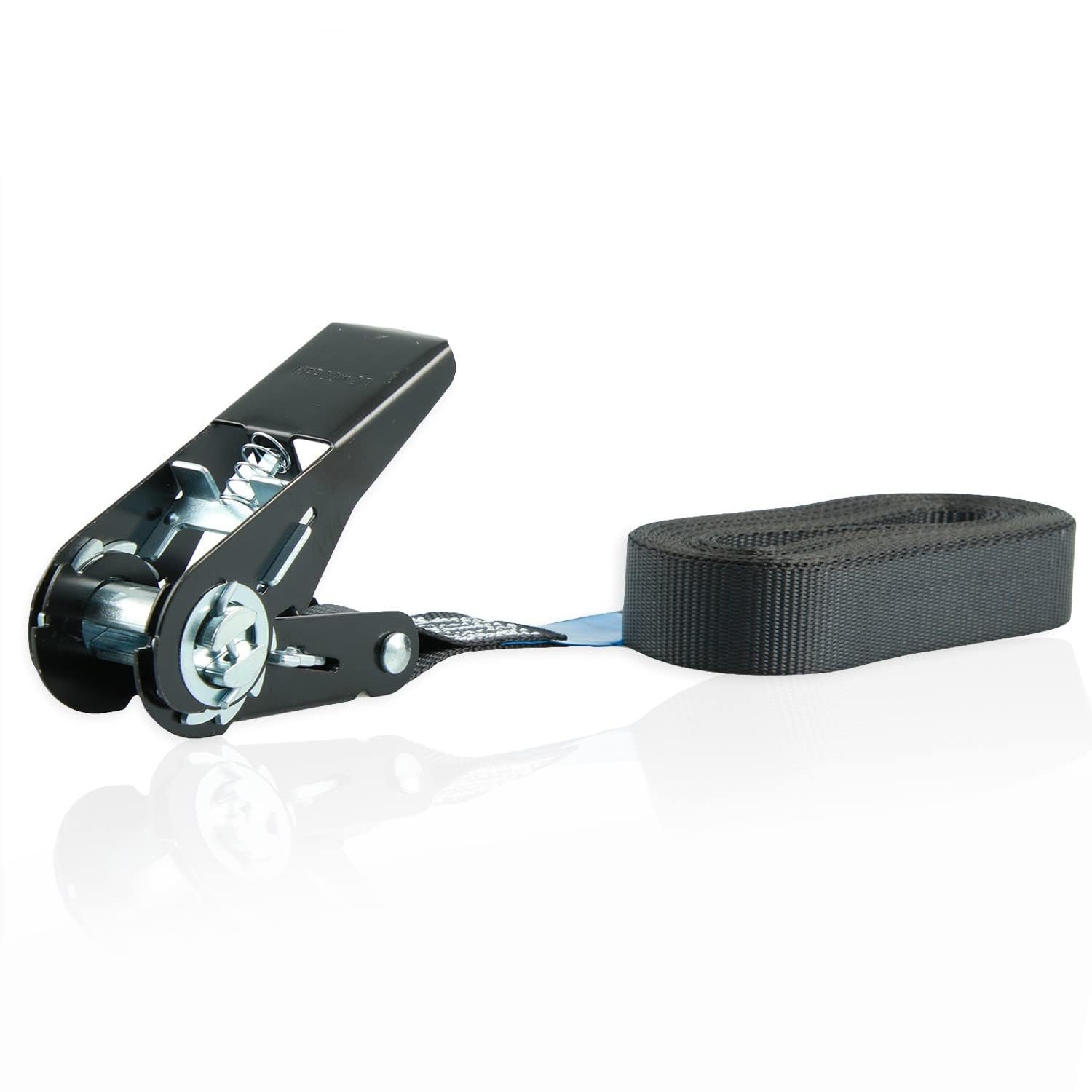 Set di 4 cinghie di ancoraggio con cricchetto, resistenti in un unico pezzo, lunghezza 4m/6m, larghezza 25mm, certificato TÜV, carico fino a 900kg, secondo DIN EN 12195-2 (Nero, 4 m)