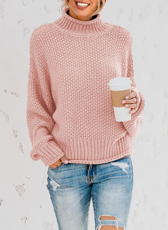 Image of Dokotoo Womens 2025 Winter Fall Solid Turtleneck High Neck Balloon Long Sleeve Sweaters Pullover Outerwear