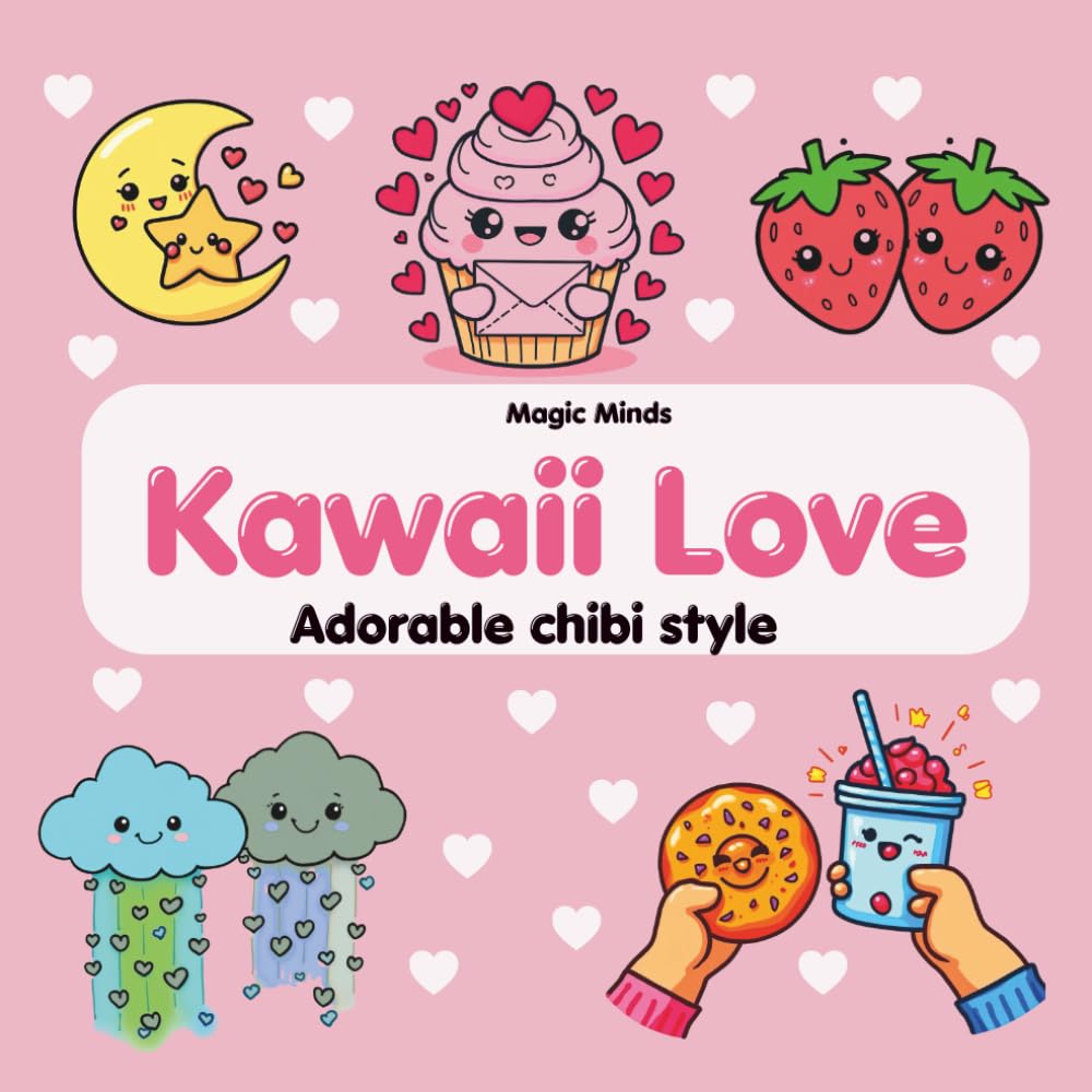Kawaii Love: Cute Coloring Book For Kids Ages 4-8: Cute Chibi Animals and Adorable Characters with Big Eyes
