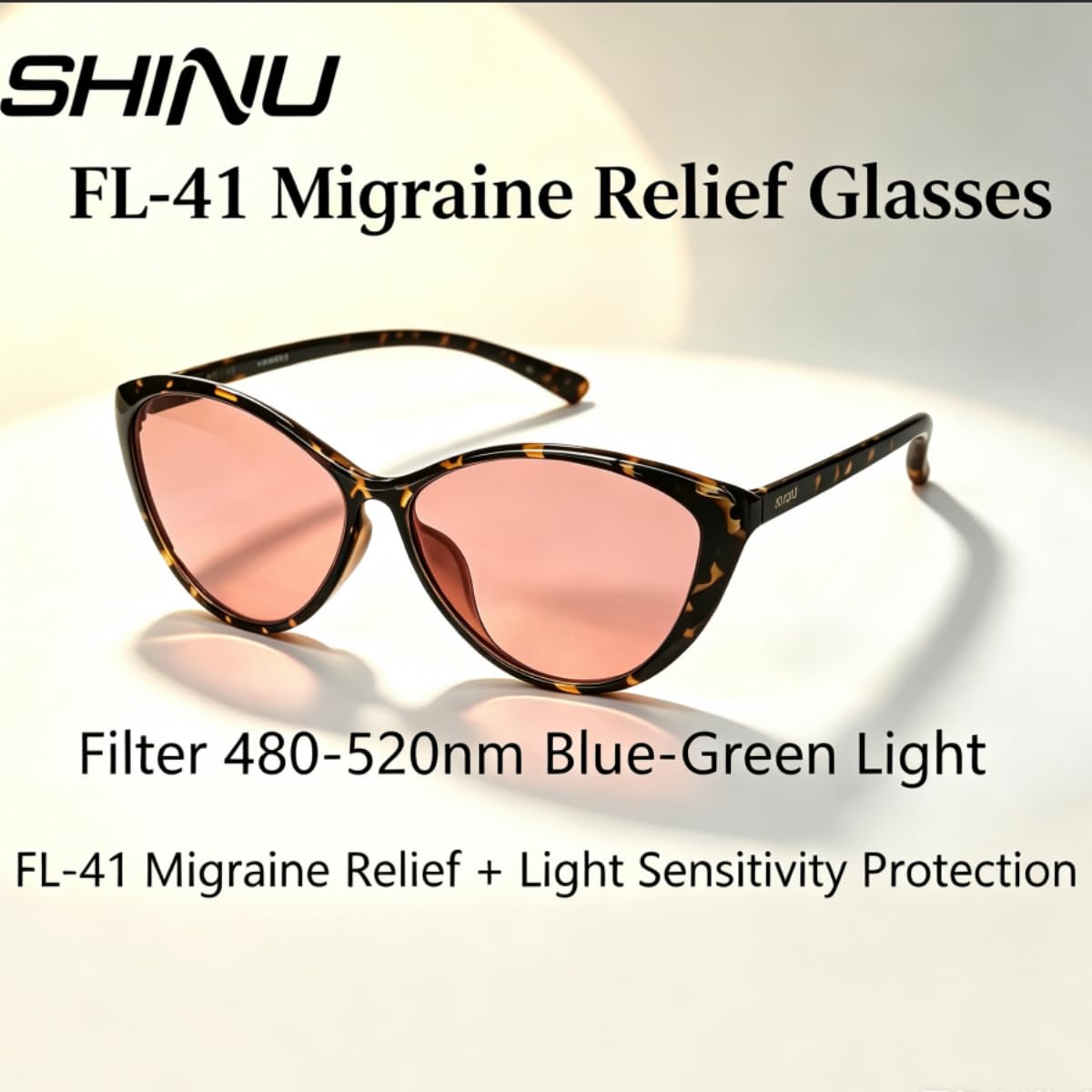 SHINU Damskie okulary FL-41 480-520 nm niebieskie zielone światło blokujące migrenę światłowstręt okulary kocie oko oprawka