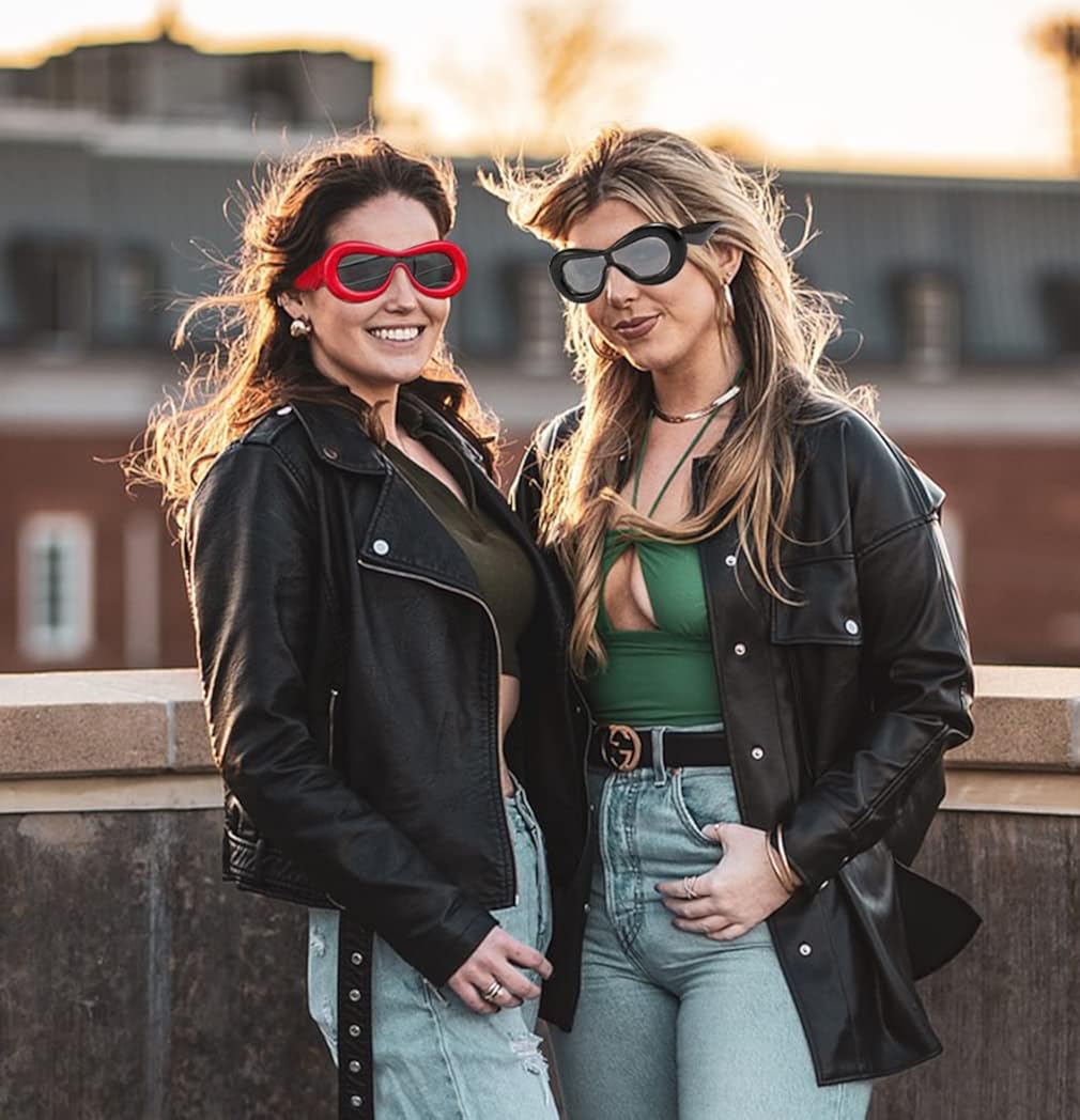 Vista 6 de FIRAZIO 6 lentes de sol inflados lindos para mujeres y hombres, ovalados, de gran tamaño, Y2K, lentes de sol de una pieza, marco grueso futurista