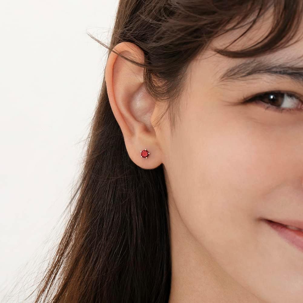 In Season Jewelry Solitaire Simulated Birthstone Kids Earrings - 925 Sterling Silver Hypoallergenic Earrings for Girls with Secure Screw Backs - Safe & Comfortable for Kids & Little Girls