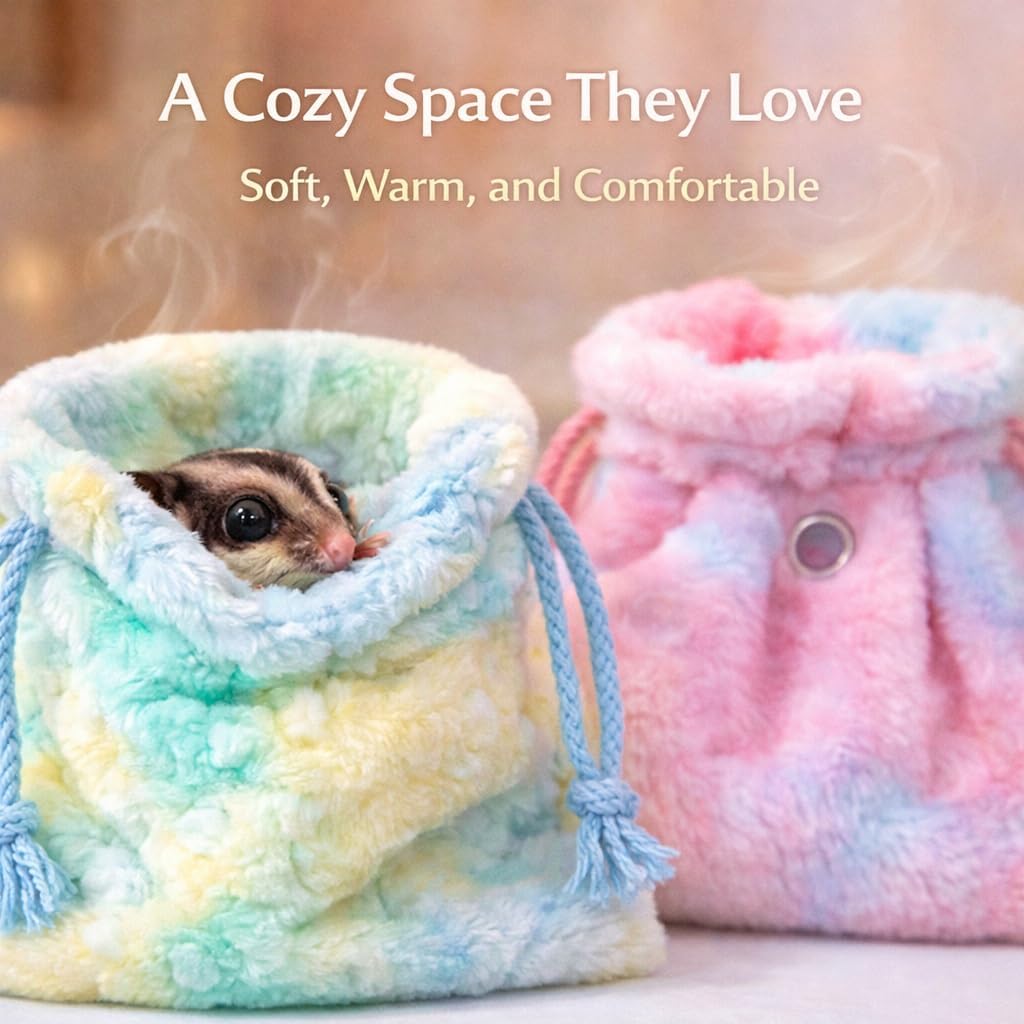 Sugar Glider Sleeping Pouch 2-Pack, Soft Plush Drawstring Pouches for Sugar Gliders, Cozy Hanging or Carry Pouch for Daily Rest(Largesize)