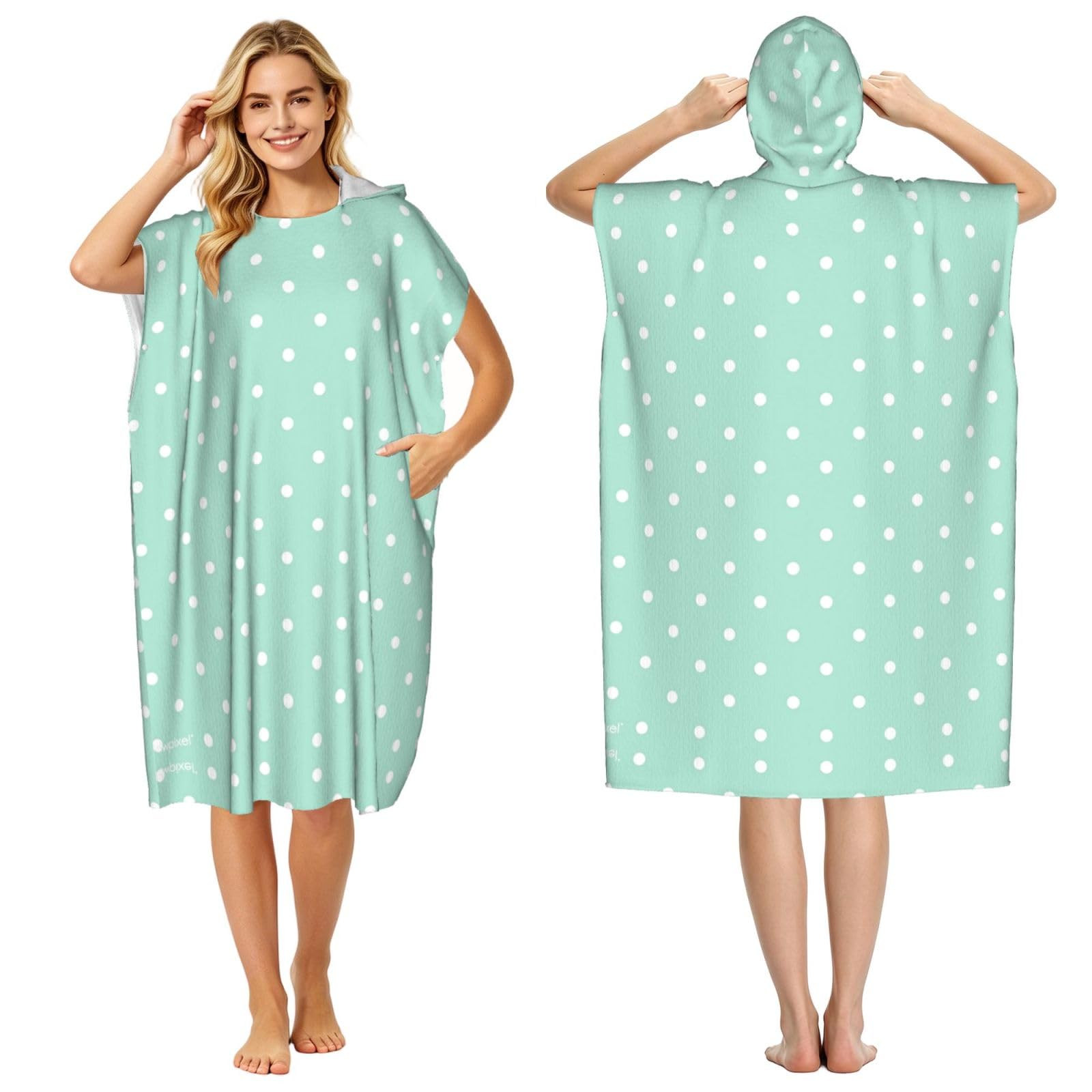Poncho microfibre léger et absorbant à pois verts pour la natation