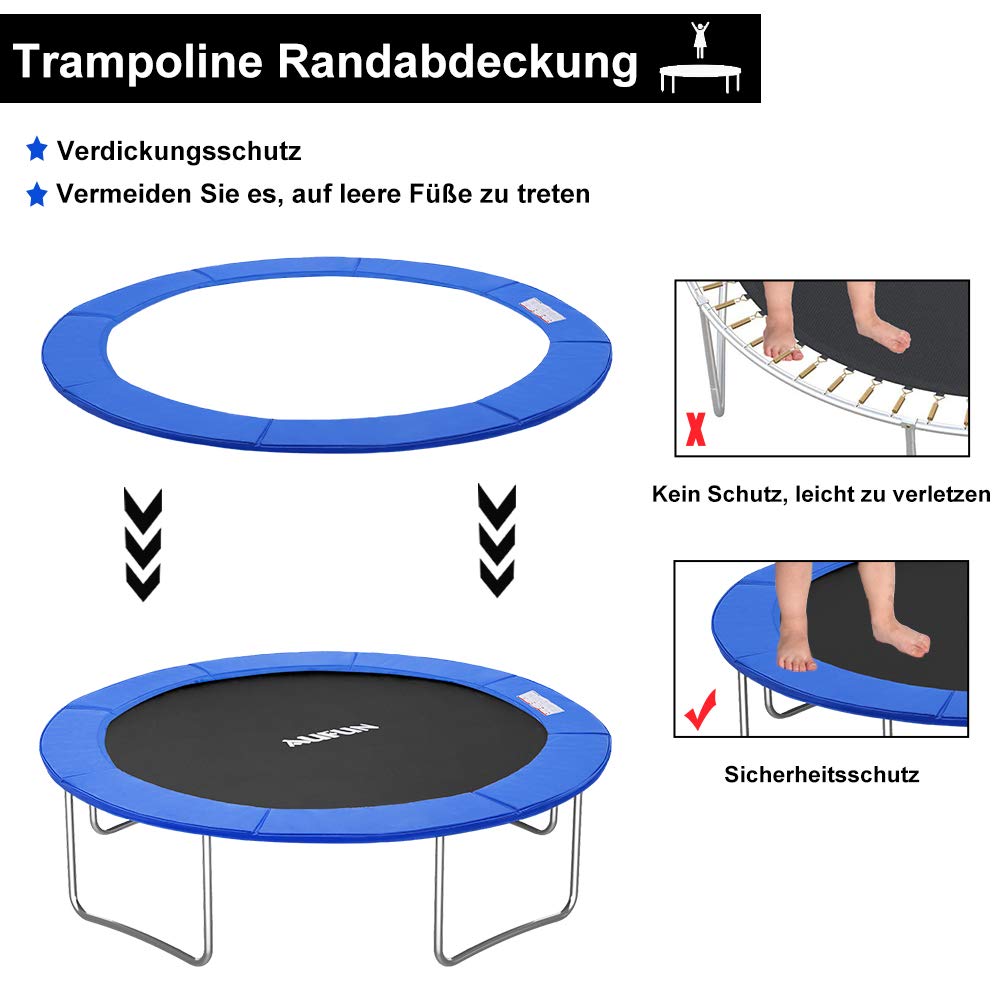 UISEBRT Housse de protection pour trampoline - Diamètre : 244 cm - 305 cm - 366 cm - Résistant aux UV - Anti-déchirures - Accessoire de trampoline - Bleu
