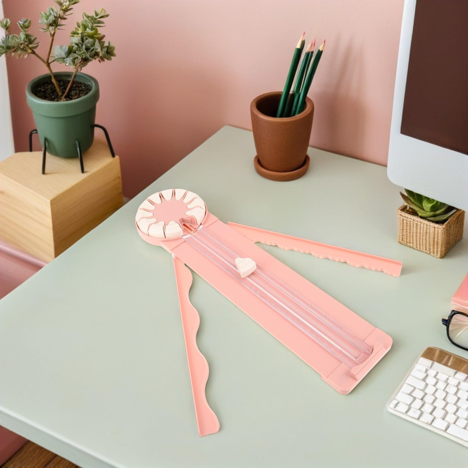 Mikinona Cortador de Papel Recta y Recortadora para Scrapbooking de Plástico Rosa, Diseño de Precisión y Fácil Uso para Journaling y Manualidades, para Oficina y Estudiantes