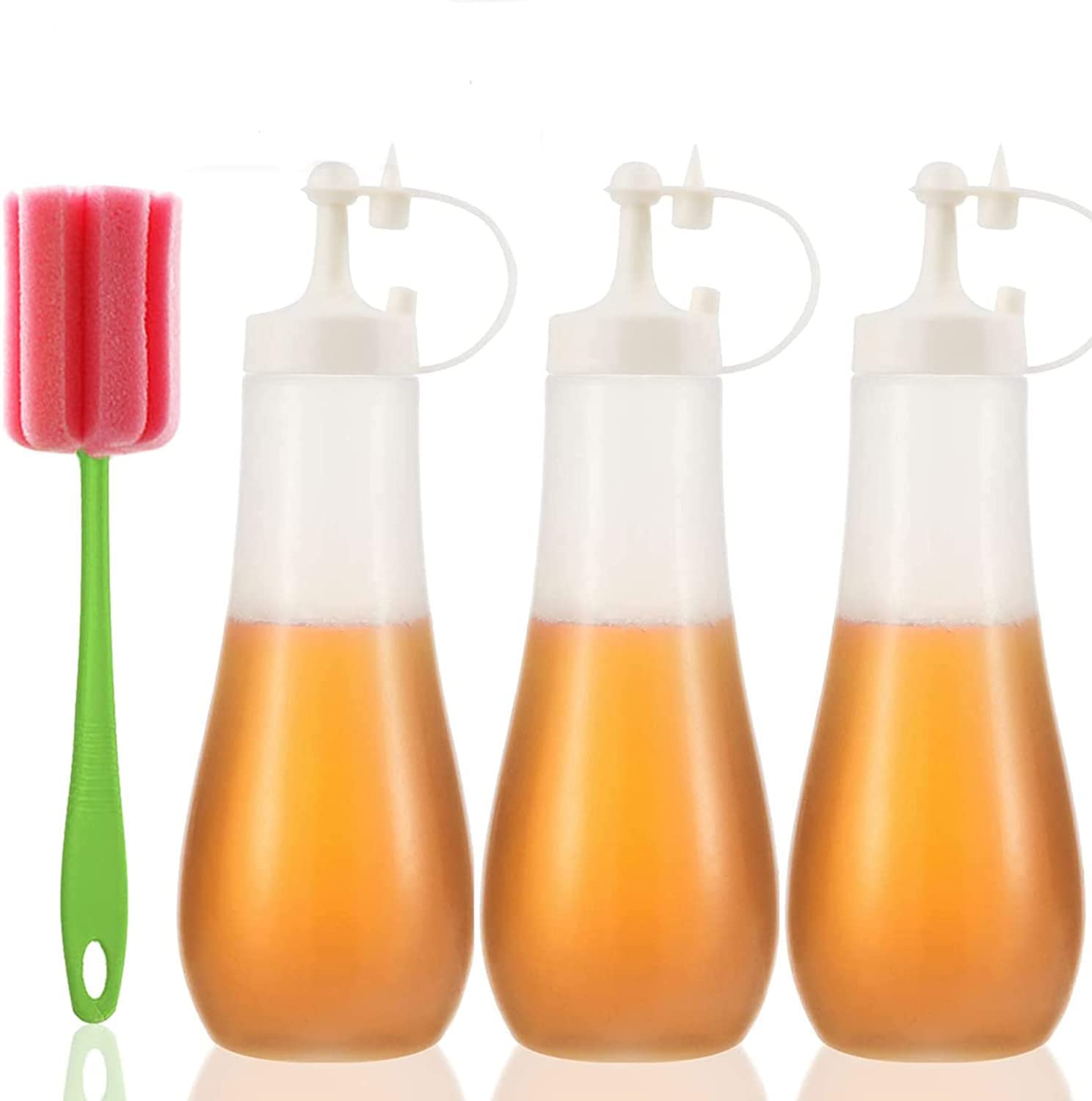 ELECDON Condiment Squeeze Bottle Sauce Squeeze Squirt Bottle for Kitchen Plastic Syrup Salad Dressing Container Food Dispenser for Oil Ketchup Griddle Hot Sauce Catsup Pancake Art 12 OZ, Pack of 3
