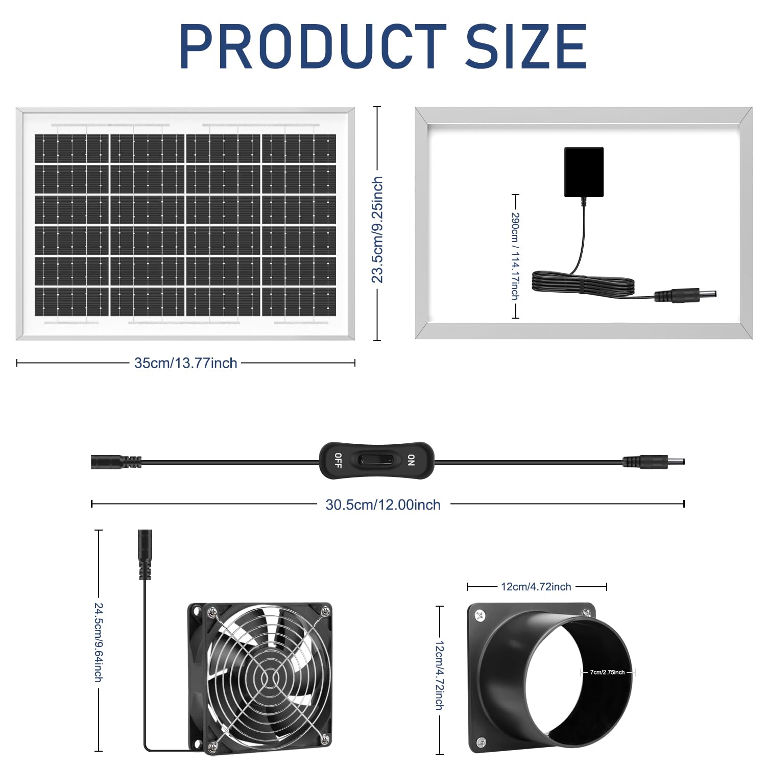 Solarny wentylator wyciągowy, wodoodporny panel słoneczny 20 W, IP68 + wentylator wentylacyjny, zestaw wentylatorów zasilanych energią słoneczną, szybki, zasilany energią słoneczną, wentylator