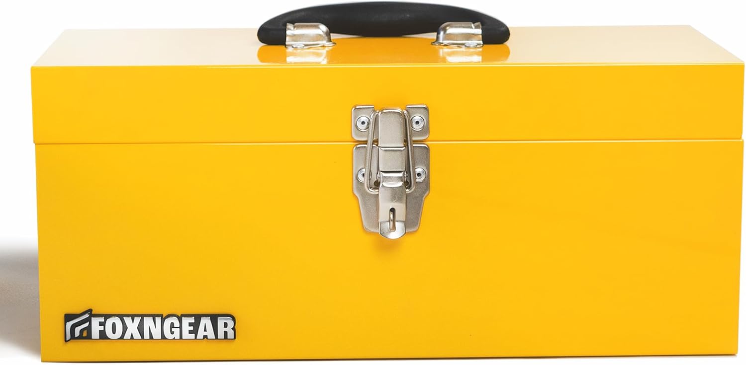 16" portable steel heavy-duty tool box 18-gauge with metal latch and handle yellow