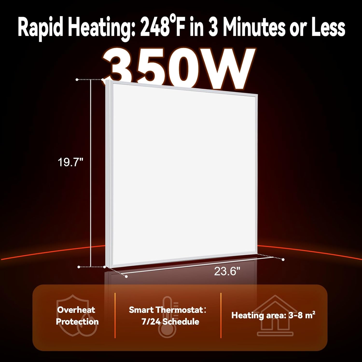 Space Heater for Indoor Use 600W– Wall Mounted Smart Infrared Heating Panel Appliance with Thermostat, Overheating Protection, Energy Efficient, 100% Flame Retardant, 10-Year Warranty