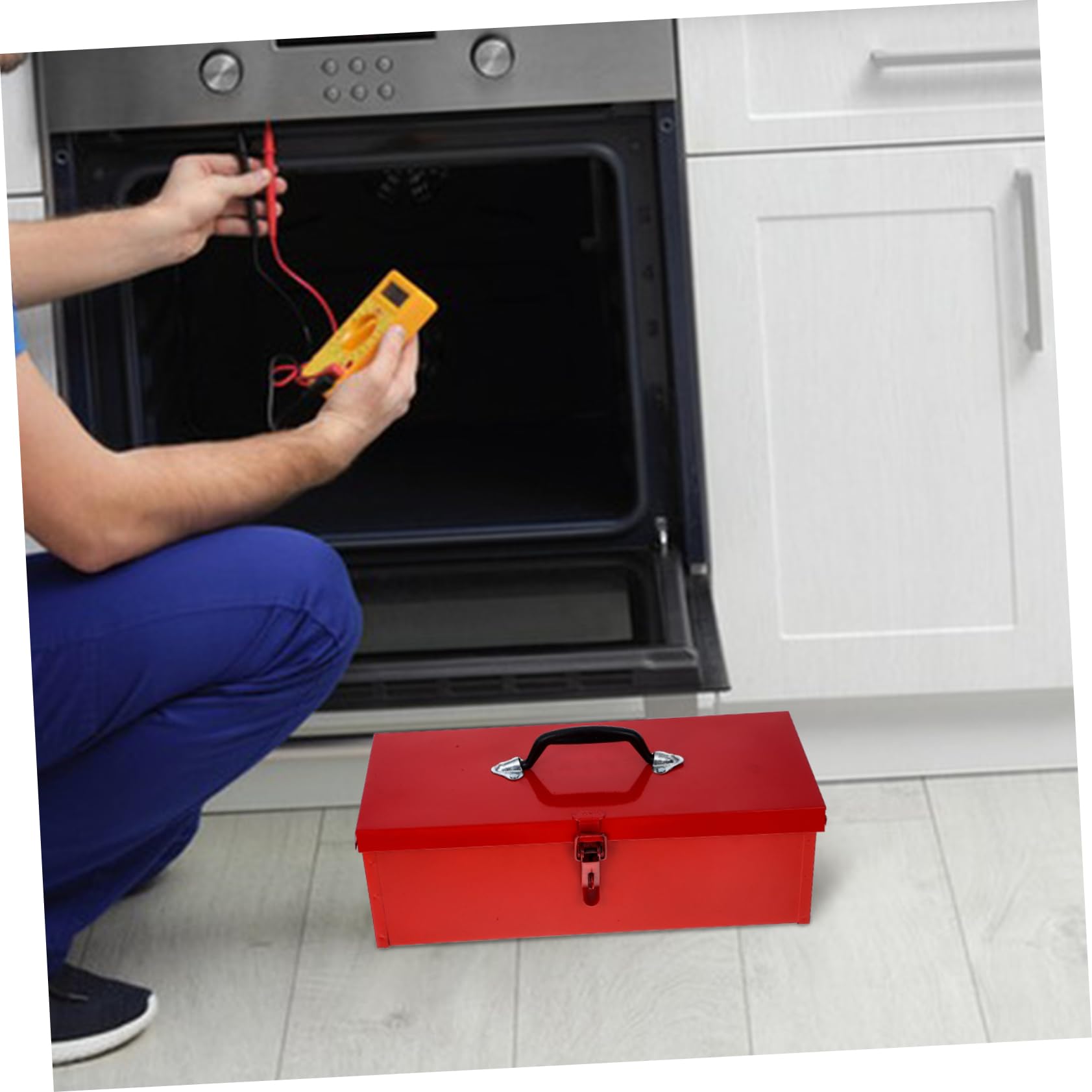 Tool Box Piccola Cassetta degli Attrezzi Rossa in Ferro | Cassetta per Attrezzi in Metallo, Scatola Porta Attrezzi Robusta, Chiusura a Fibbia Stile Casuale