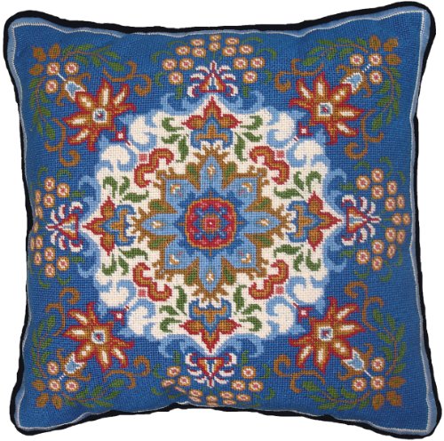 Candamar Designs 30948 Kaleidoscope Style Needle Point Kit, 14 by 14-Inch, Blue
