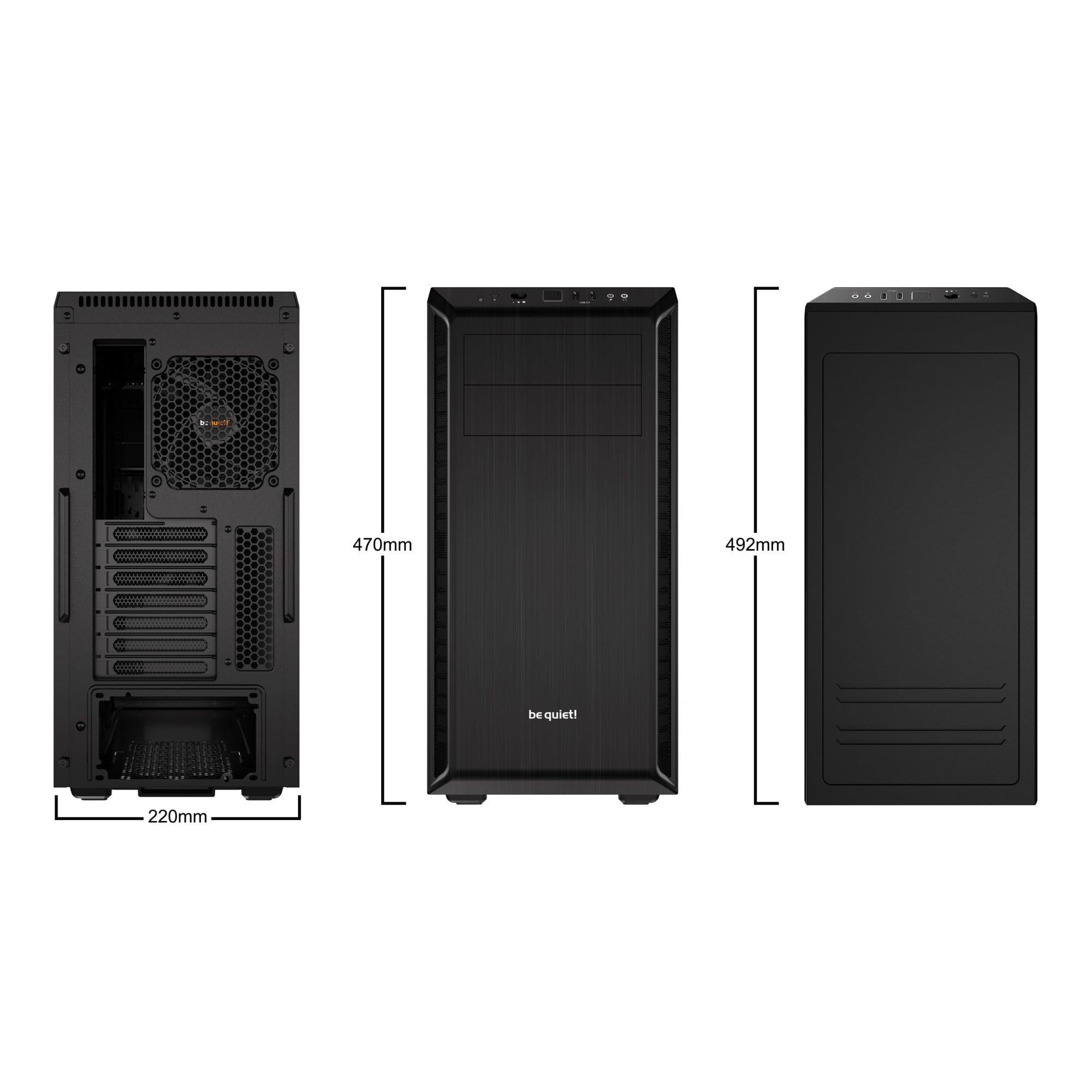 be quiet! Boîtier PC Pure Base 600 Black, 2 Ventilateurs Pure Wings 2, radiateurs jusqu'à 360 mm, Commande de Ventilateur à 3 Niveaux