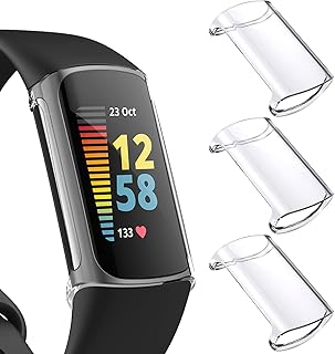 3-Pack Screen Protector Compatible with Fitbit Charge 5 (Not for Charge 4/3), TPU Rugged Bumper Case Cover All-Around Protective Plated Bumper Shell Accessories for Charge 5 Smartwatch