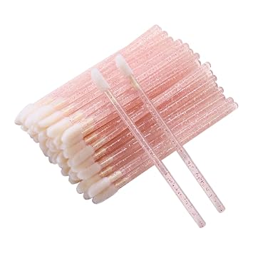 CAIYA 50 Pack Crystal Wand Disposable Lip Brushes, Lip Makeup Brushes Beauty Tool Kits, Lipstick Lip Gloss Applicator for Appling Lip Oil, Lipstick, Lash Extension, Nail Polish, Eyeshadow Pink