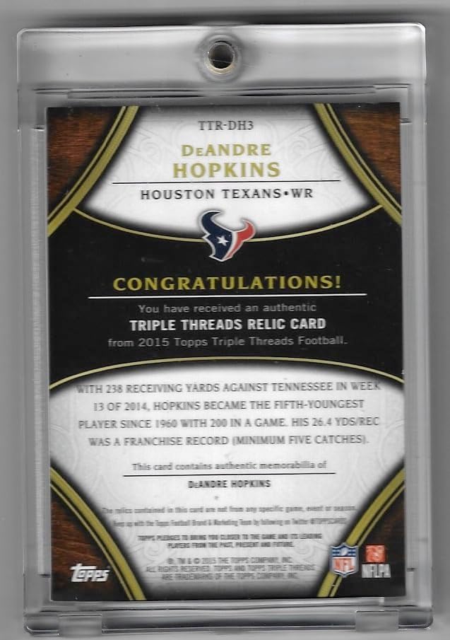 DeAndre Hopkins Serial Numbered #05/36 Triple Threads Game Used Jersey Relic Memorabilia Parallel Collectible Football Card - 2013 Topps Triple Threads Football Card #TTR-DH3 (Texans)