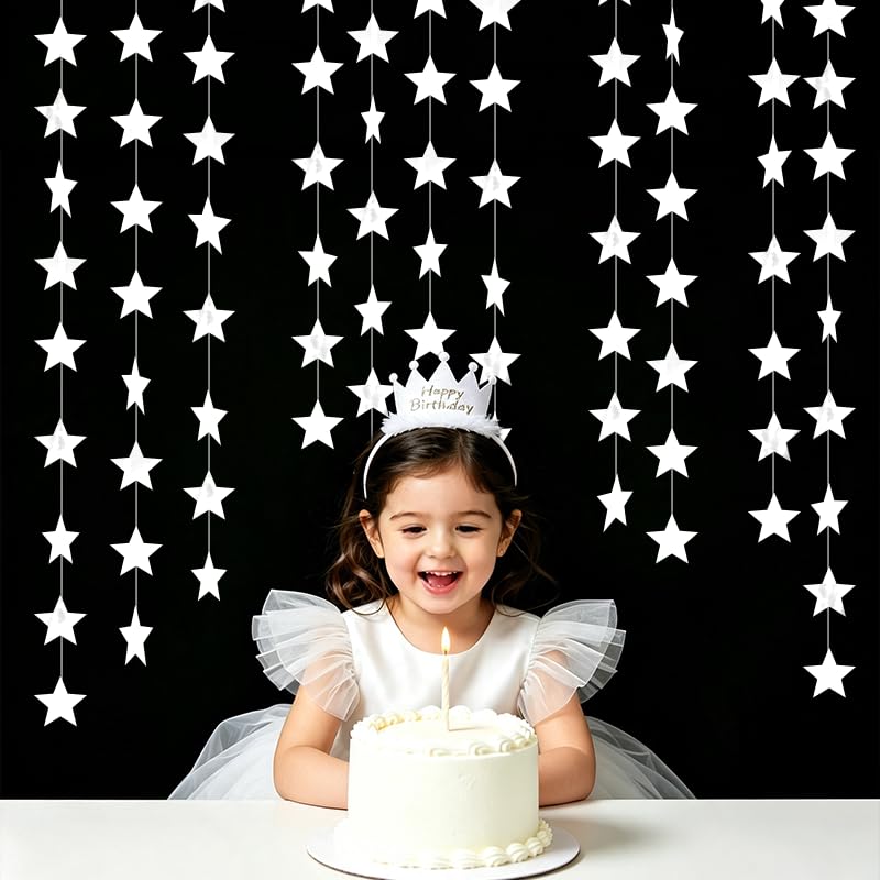 Image of White Shining Star Hanging Garland White Hanging Sparkling Star Streamer Glitter Star Bunting Banner Twinkle Star Backdrop for Wedding Baby Shower Birthday Christmas Decorations 40 Feet