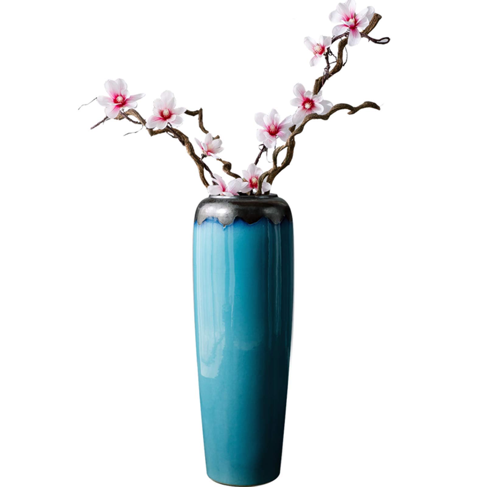 asdchZen Indoor Gardening Blue Ceramic Vase, Home Multifunction Large Vase Hotel Living Room Meeting Room Floor Vase