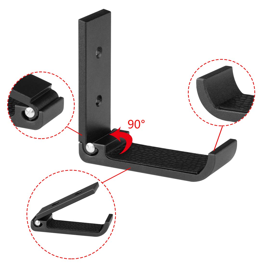 Linkidea 4 Pack Aluminum Alloy Coat Hooks, Foldable Wall Mounted Headphones Holder, Self Adhesive Fold Robe Hat Towel Keys Bags Hanger for Home (Black)