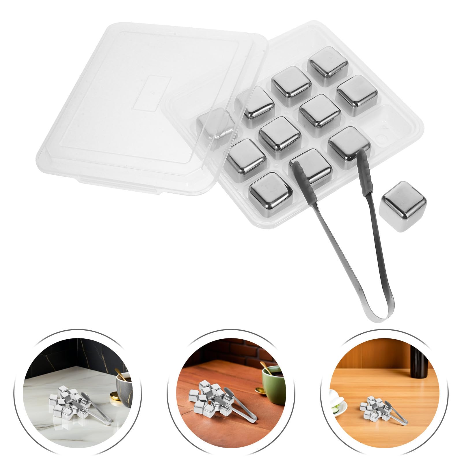 Piedras de Hielo de Acero Inoxidable 304, 24 Piezas para Whisky | Color Plata, Reutilizables y Recargables, con Pinzas y Caja para Congelador