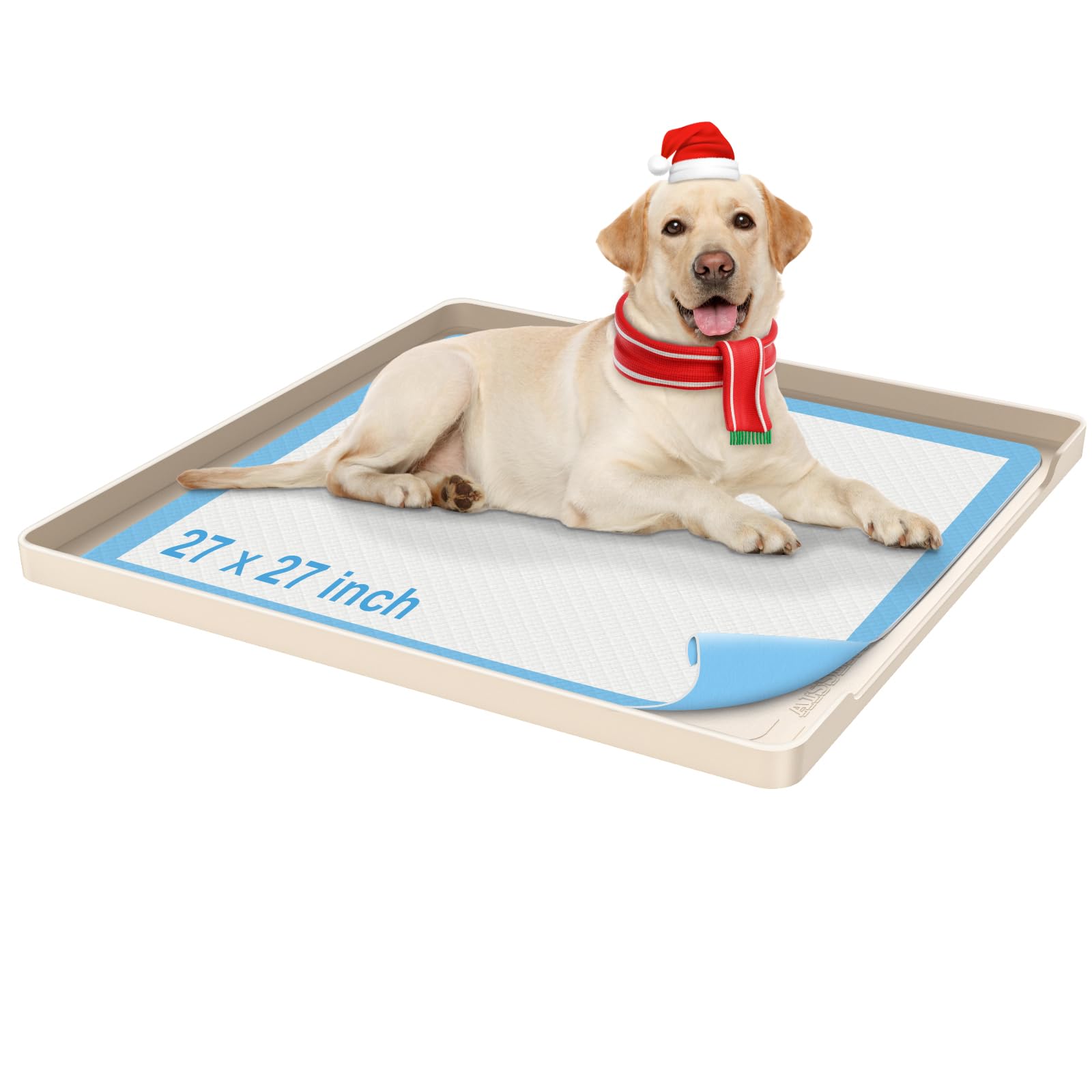 Aisslro Pet Feeding Mat, 27”x27” Absorbent Pet Placemat for Food and Water Bowl, Non-Slip Silicone, Leak-Proof Floor Protection for Quick Dry Water Dispenser Mat for Dog and Cat, Khaki