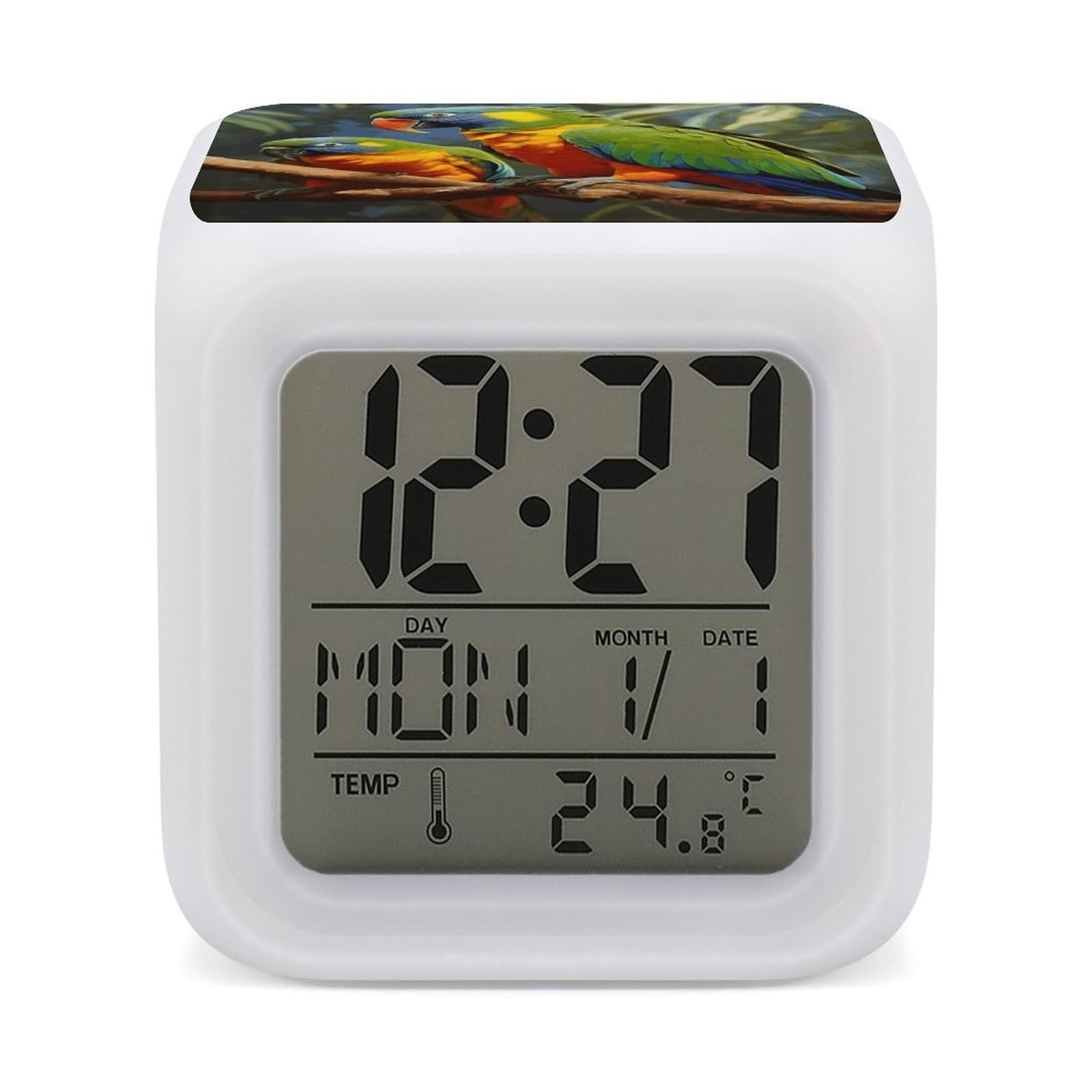 VstaDank Bird Parrot Painting Digital Alarm Clock LED Display Screen Color Change Alarms Clock Smart Alarm Clock Wake Up Digital Clocks with 7 Color Nightlight for Bedroom