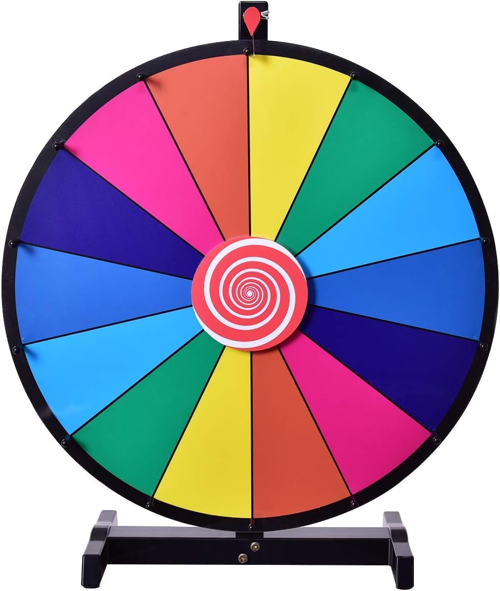 GOPLUS Rueda de la fortuna de 24 pulgadas, rueda de premios para juegos de lotería y juegos de palabras con rotulador y borrador, juego de mesa para carnaval, fiestas y ferias, rueda giratoria reutili