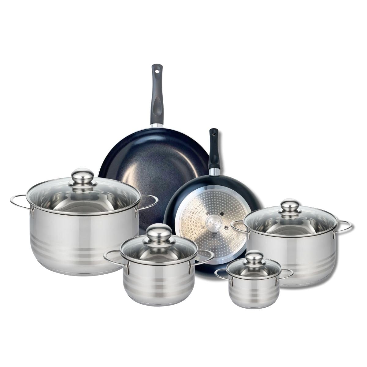 Batterie de cuisine ELO Prima 6 pièces en inox noir pour induction avec poêles et faitouts