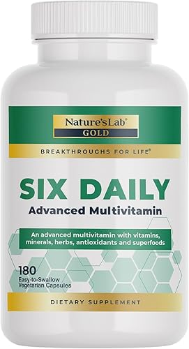 Nature's Lab Six Daily Advanced Multivitamínico - Más de 90 nutrientes, minerales, antioxidantes, hierbas y alimentos integrales, 180 cápsulas